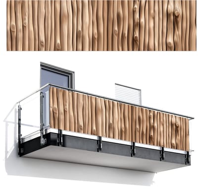 Balkonscherm 300x80 cm - Balkonposter Hout - Stam - Lichtbruin - Balkon scherm decoratie - Balkonschermen - Balkondoek zonnescherm