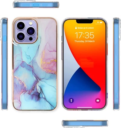 Casemania Hoesje Geschikt voor Apple iPhone 14 Pro - Blauw - Siliconen Marmer Back Cover
