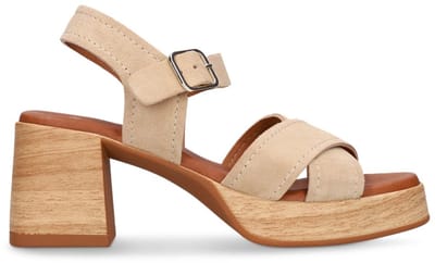 Manfield - Dames - Beige suède sandalen met blokhak - Maat 36