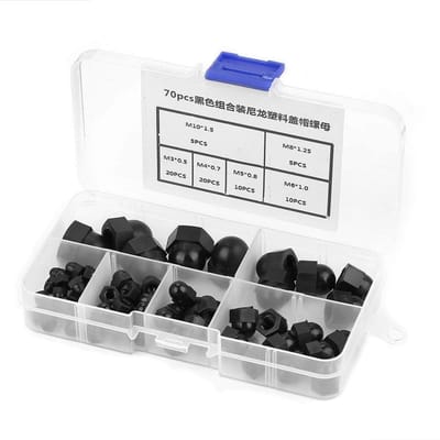 Allecto - Hex Acorn Cap Nuts - Assortiment - Zwart - Nylon Eikelmoer - 70 Stuks - Geschikt voor M3 tot M10