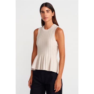 Geribbelde Mouwloze Rimpelblouse