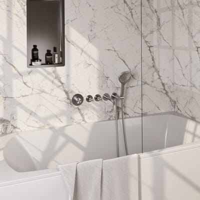 Brauer Brushed Carving Thermostatische Inbouw Badkraan Uitloop - 3 stand - Doucheslang - Wandaansluitbocht - Handdouche - Rvs Geborsteld Pvd