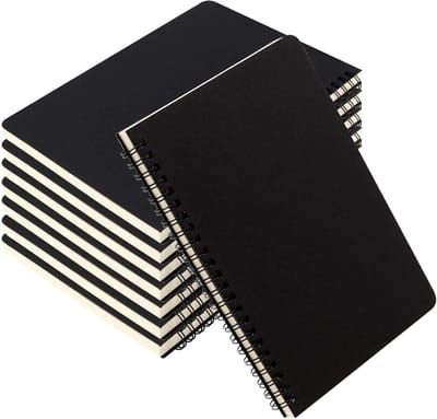 8 Pack A5 Schetsboek, Kraft Spiral Notitieboek met Zwarte Kaft, Spiral Gebonden Notitieblok voor Schrijven, Schilderen en Tekenen