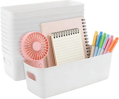 12 Stuks Smalle Plastic Opbergdozen voor Keuken en Badkamer, Organisatie Mandjes 28 x 9,5 x 10 cm, Ruimtebesparende Oplossing