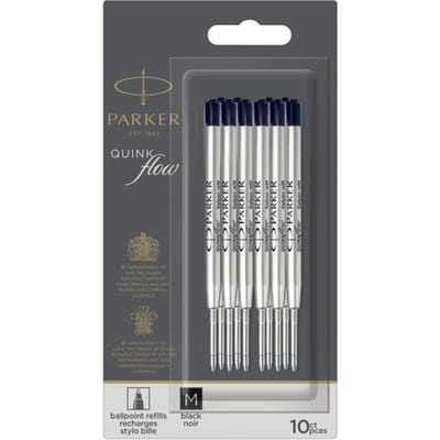 Parker QUINKflow Ballpoint Pen Inkt Refills | Gemiddeld Tip | Zwart | 10 Count