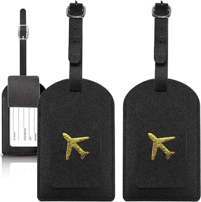 2-Pack Koffers met Naam ID Kaart Tags, Veiligheid Labels van PU Leer voor Reiskoffers en Rugzakken, Voorkom Verlies met Identificatie Tags