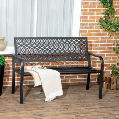 STILVORA Tuinbank 2-Zits 127 X 63 X 83 Cm – Met Rugleuning En Armleuningen – Voor Tuin En Terras – Staal – Zwart