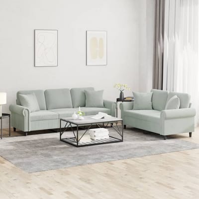 vidaXL - 2-delige - Loungeset - met - kussens - fluweel - lichtgrijs