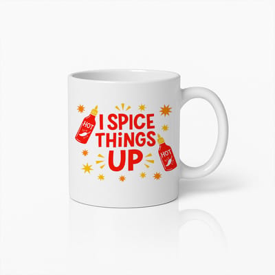 Grappige “I Spice Things Up” Mok 330ml – Hete Saus Ontwerp Koffiebeker voor Pittig Eten Liefhebbers, Humoristisch Cadeau voor Hem & Haar
