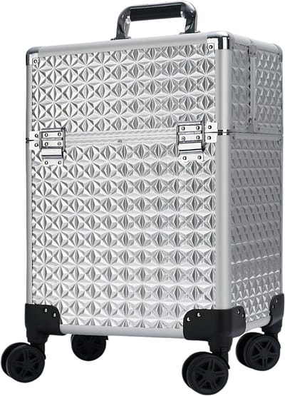 Guardian Beauty Beautycase - Aluminium - 2-in-1 - Make-up Trolley & Koffer - Cosmetica Organizer - Zilver - Kapper, Make-up, Nagel, en Tattoo Artiest