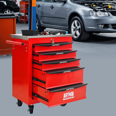 HAUSS SPOLE Gereedschapswagen - 5 Laden Met Wielen En Slot - Voor Garage En Werkplaats - Gepoedercoat Staal - 62,5x34,5x78 Cm