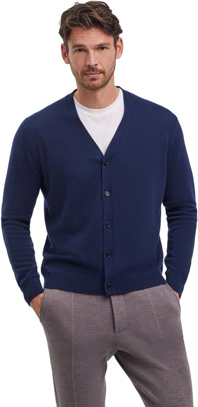 FALKE Luxury hoge kwaliteit elegant kasjmier cardigan heren blauw - maat S