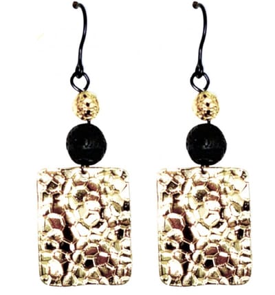 Allergievrije lange oorbellen- Lavasteen- zwart-goudkleurig-Charme Bijoux