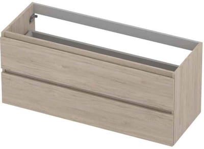 INK - Onderkast 2 Laden Greeploos met Houten Keerlijst - 1200x450x520 Mm - Ivoor Eiken