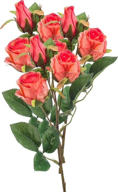 Emerald Kunstbloem Roos tak - 3x - 44 cm - koraal roze - Kunst zijdebloemen
