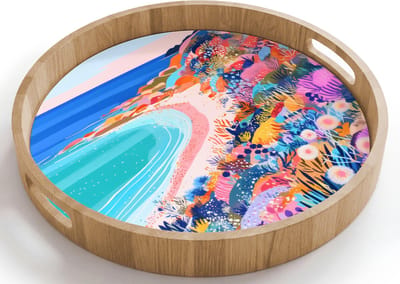 Dienblad rond 40x40 cm - Schootdienblad hout - Bloemenweide - Zee - Zomers - Borrelplank rechthoek - Plateau houten dienbladen