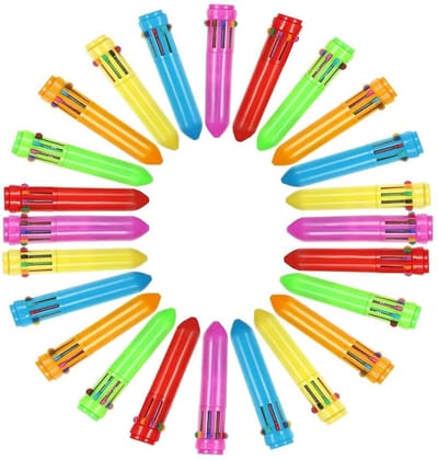 Dailygoods- Balpen Set van 10 Kleuren - Intrekbare Balpen - 24 Stuks - Kunststof - 0,5 mm Punt - Perfect voor Notities - Kleurpotloden