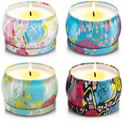Froadp Aromatherapie Duftkerzen Geschenkset 120g – 4-teiliges Set in Blumendosen, Ideal Für Dekoration Und Entspannung