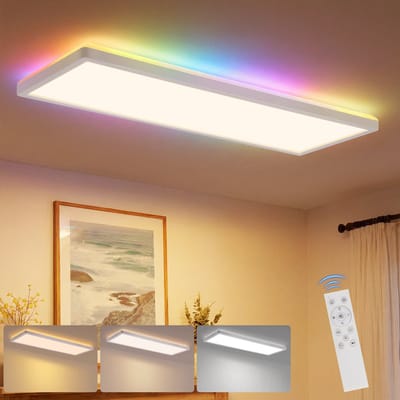 NETTLIFE LED Paneel 58x20 cm - RGB Dimbare Plafondlamp - Zwart - 22W - Backlight Kleurwissel - Kantoorlamp Flach - Binnenverlichting - voor Woonkamer | Keuken | Kantoor | Gang | Werkplaats