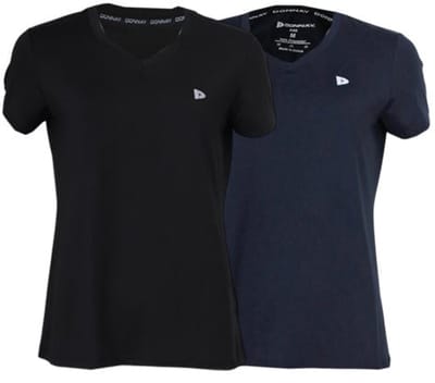 2-Pack Donnay - Sportshirt (Vera) - V-neck T-Shirt - Dames - Black/Navy (919) - maat S