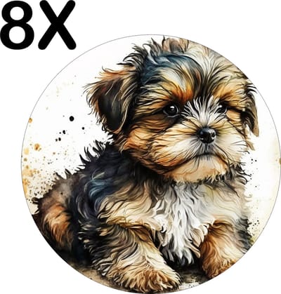 Luxe Ronde Placemat - Schattig Getekende Puppy - Set van 8 Placemats - 50x50 cm - 2 mm dik Vinyl - Anti Slip - Afneembaar