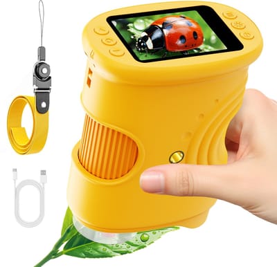 Unyqoos® Draagbaar digitaal kindermicroscoop met LED-verlichting en USB-oplaadfunctie