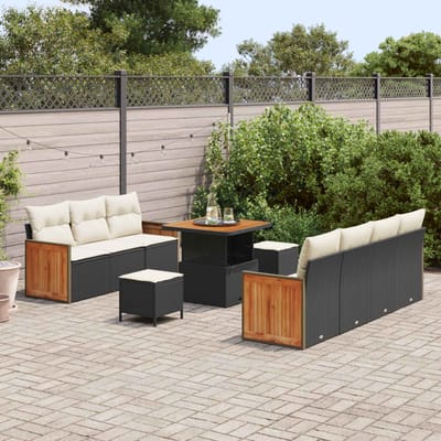 vidaXL - Tuinbank - Set - 10 - st - 9-Aantal - zitplaatsen - Zwart - en - Crème