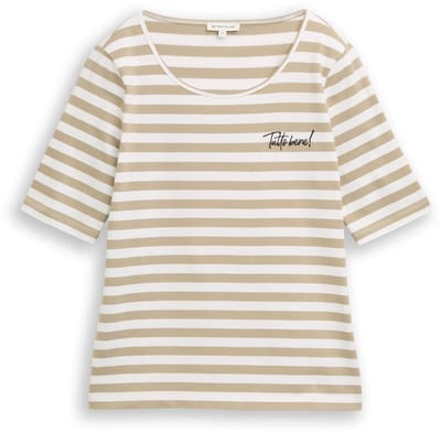Tom Tailor - T-shirt met borduursel - Maat XL - olive white stripe
