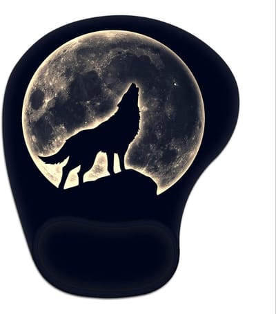 Ergonomisch muismat met gelkussen en handsteun, wolfmotief voor optimaal comfort en ondersteuning