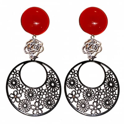 clip oorbellen- rood -zwart- lang- Jaden- geen gaatje- Charme Bijoux
