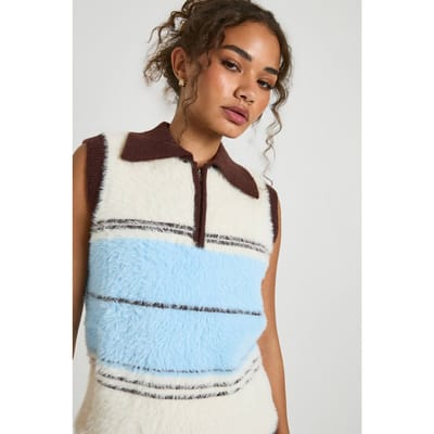 boohoo Dames Superzachte gebreide vest met contrasterende streep en kraag | Maat: Small
