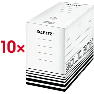 LEITZ Archiv-Schachtel Solid, weiß/schwarz (B)150 mm 100% geriffelter Recyclingkarton, doppelter Boden & Wände, - 10 Stück (6129-00-01)