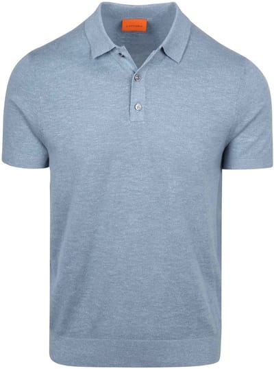Suitable Knitted Polo Cotton Linen Blauw - Maat M - Heren - Polo shirt Heren met Korte mouw