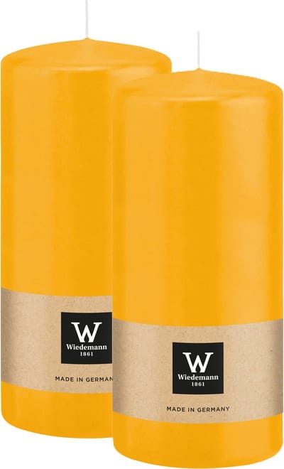 Wiedemann Cilinderkaars/stompkaars - 2x - geel - 15 x 7 cm - 63 branduren - zuilkaarsen