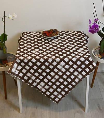 Tafelkleed 140x140 cm - Bedrukt Velvet Textiel - Waterverf bruine vierkant - Tafelkleden - Tafellaken