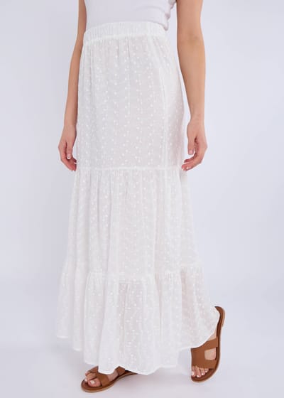 Katoenen Broderie Skater Maxi Rok