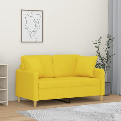 vidaXL - Tweezitsbank - met - sierkussens - 120 - cm - stof - lichtgeel