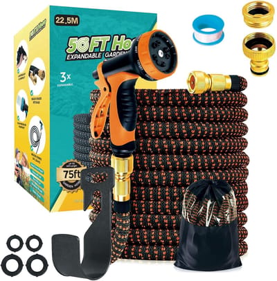 Flexibele Tuinslang - Water Slang - Tuin Besproeien - 10 Functie Sproeikop - 225 Meter - Oranje
