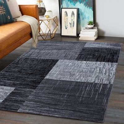 Flycarpets Marlon Vloerkleed Geblokt - Laagpolig - Zwart / Grijs - 280x370 cm