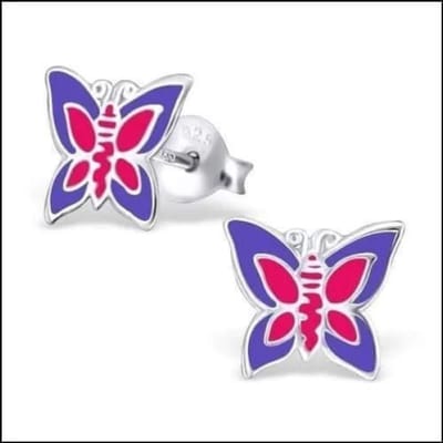 Aramat Jewels | Oorbellen | 925 Zilveren Vlinder Oorbellen 8mm Kinderen - Vlindertjes Oorstekers | Paars/Donker Roze-9x8mm | |8mm | Zilver | Kinderen | Verkleurd niet