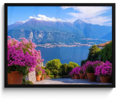 Poster in lijst - Fotolijst 70x50 cm - Posters - Lake Como - Italië - Landschap - Posterlijst zwart - Decoratie - Wanddecoratie woonkamer - Muurdecoratie slaapkamer