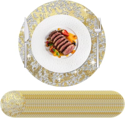 Placemats goud ultradunne 33 cm ronde geperste mesh placemats wegwerp placemats voor woondecoratie eettafel bruiloft verjaardagsfeest