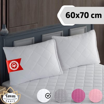 Tavas Paris Kussenbeschermer Waterdicht 2 stuks Wit Kussenbeschermers 60 x 70 cm 100% Katoen molton kussensloop Kussen Beschermer Kussenbeschermers Met rits Waterproof kussen molton Kussenslopen