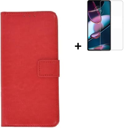 Geschikt voor Motorola Moto G82 Hoesje - Bookcase - Moto G82 Hoesje - Pu Leder Wallet Book Case Rood Cover + Screenprotector
