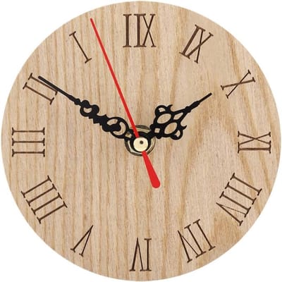 Houten Wandklok in Ronde Romeinse Vorm met Analoge Tijdsaanduiding voor Woonkamer en Kantoor Decoratie