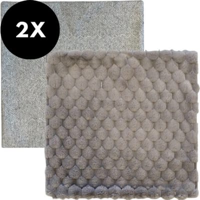 Ultiluxe® Kussenhoezen set 2 stuks - Grijs/bruin - 45 x 45 cm - Sierkussenhoes - Zachte fluffy kussenhoes - Sierkussens - Kussenslopen - Bankkussens - Exclusief kussen - Vierkant - Hoezen voor sierkussen - Kussensloop voor binnen