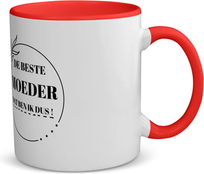 Akyol - de beste moeder dat ben ik dus koffiemok - theemok - rood - Moeder - mama - moeder cadeautjes - moederdag - verjaardag - geschenk - kado - 350 ML inhoud