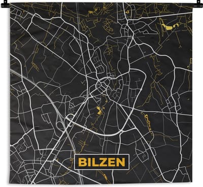 Wandkleed - Wanddoek - Stadskaart - Bilzen - Plattegrond - Goud - Kaart - 180x180 cm - Wandtapijt