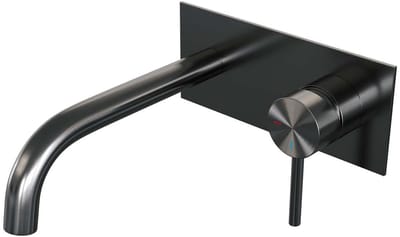 Brauer Gunmetal Edition Inbouw Wastafelmengkraan met Gebogen Uitloop en Afdekplaat Model A1 Gunmetal Geborsteld PVD