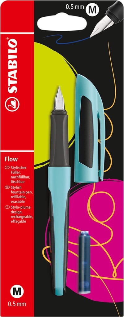 STABILO Flow - Ergonomische Vulpen - SPORTY Edition - Puristblue + 1 Inkt Cartridge